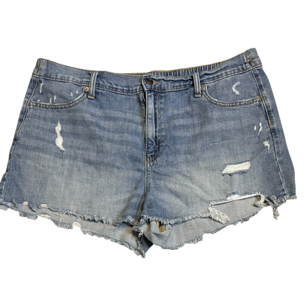 Aerie Distressed Denim Shorts Frayed Raw Hem High Rise Size XL Festival Summer